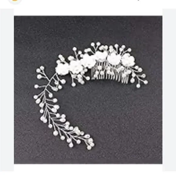 Wedding Bridal Hair Comb Hair Vine Flowers Pearls - Picture 4 of 8